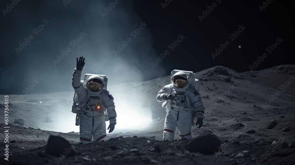 Poster astronauts exploring deep space