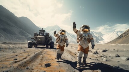 Fototapeta na wymiar Astronauts exploring deep space
