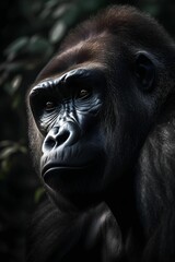 Portrait of a gorilla in the jungle, national geographic photography style, vertical format 2:3