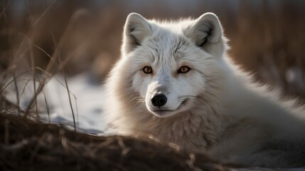 Arctic fox in the tundra, white, national geographic style, horizontal format 16:9 illustration