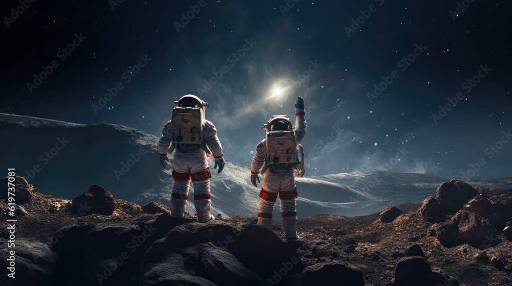 Sticker astronauts exploring deep space