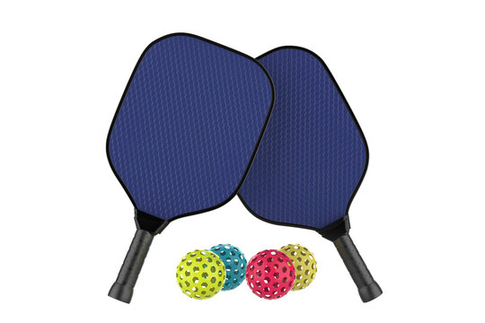blue pickleball paddles and balls on white clip art preview