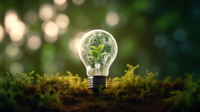 Circular economy. Light bulb with circular icon and green nature. Energy consumption, Sustainable strategy approach to eliminate waste and pollution for future growth of business with generative ai
