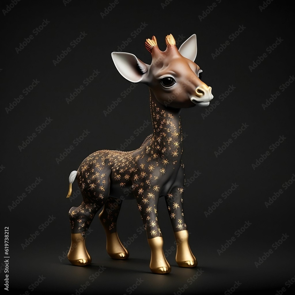 Sticker AI generated little giraffe on black background