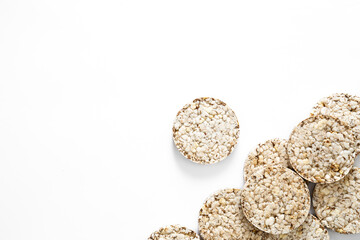 Creative layout made of rice cakes on the white background.