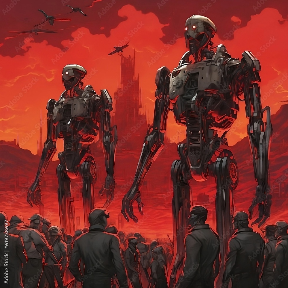 Poster ai generated illustration of robots in a futuristic setting