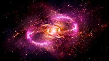 a spiral galaxy with stars and a purple nebula in the background