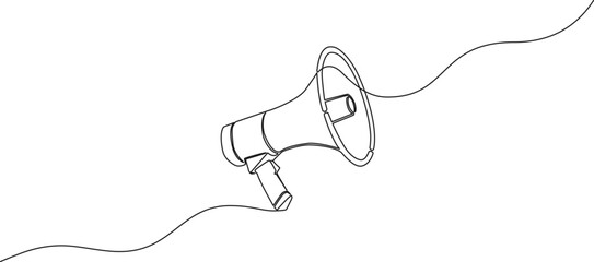 continuous single line drawing of bullhorn, megaphone announcement concept line art vector illustration