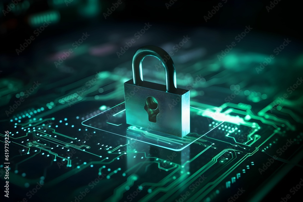 Poster ai generated technological circuit board with padlock