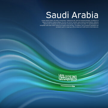 Saudi Arabia flag background. Abstract flag in the blue sky. National holiday card design. State banner, saudi arabia poster, patriotic cover, flyer. Business brochure design. Vector illustration