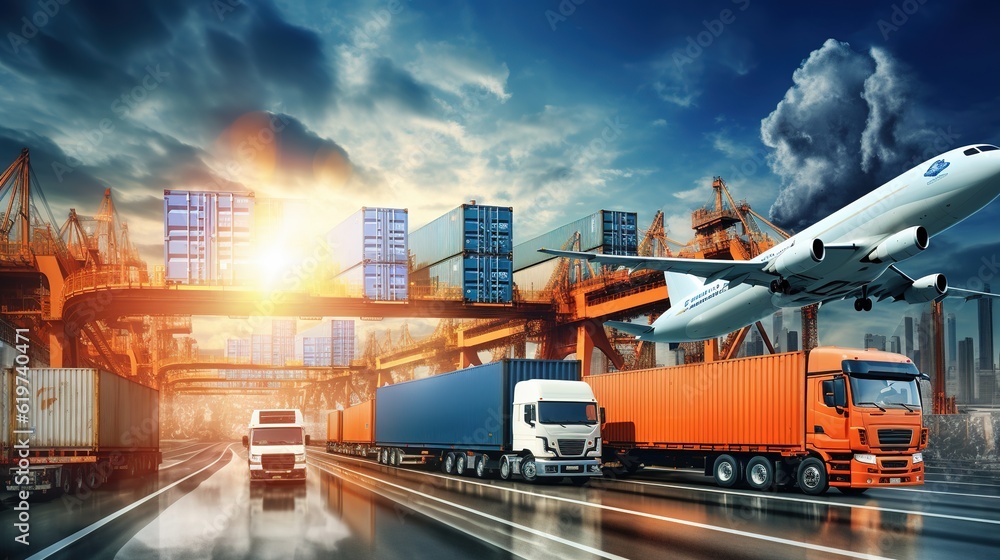 Poster container stacker crane lifting up stacking container box in yard, container loading cargo freight i