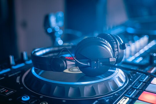 AI generated iDJ Headphones on DJ Console
