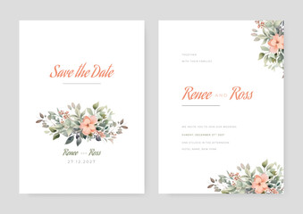 Elegant wedding card with beautiful floral and leaves template