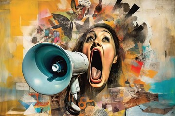 Megaphone with screaming mouth