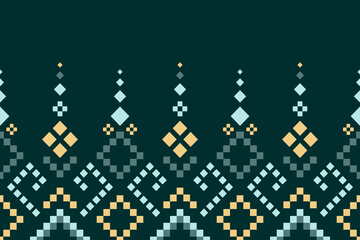 Green Cross stitch colorful geometric traditional ethnic pattern Ikat seamless pattern border abstract design for fabric print cloth dress carpet curtains and sarong Aztec African Indian Indonesian 