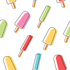 Ice cream seamless pattern in line art.Vector illustration cartoon flat style