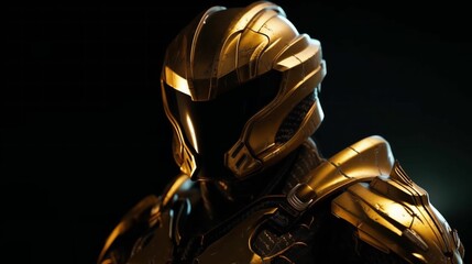 AI generated illustration of a portrait of a man wearing a golden suit of armor