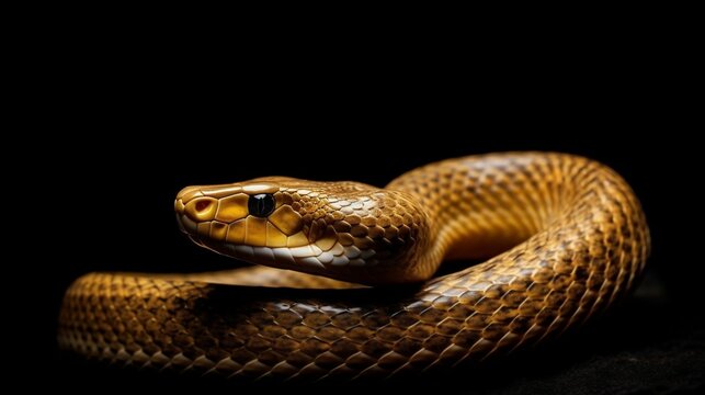 AI generated illustration of a yellow snake against a black background