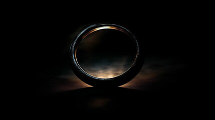 AI generated illustration of a golden ring illuminated brightly against a dark background
