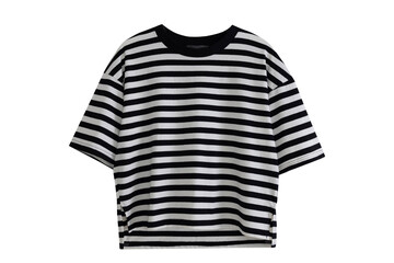 White black stripes female  t shirt oversized isolated on white. Trendy women's top.Fashion lady's...