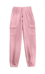 Pink joggers with pockets isolated on white. Trendy female sport pants.Women's trousers.