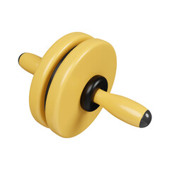 3D Gymnastic roller wheel with handles for abdominal muscles. Home and gym gymnastic equipment. icon isolated on yellow background. 3d rendering illustration. Clipping path.