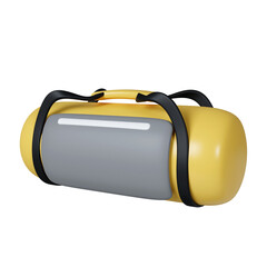 3d Gym Bag. Fitness and health. Exercise equipment. icon isolated on yellow background. 3d rendering illustration. Clipping path.