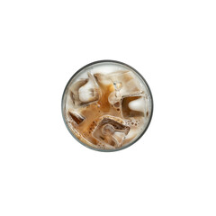Iced coffee in glass on table in coffee shop blur background.