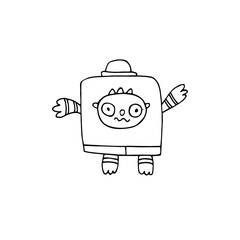 Cute monsters, black and white linear monsters, hand illustration on white background