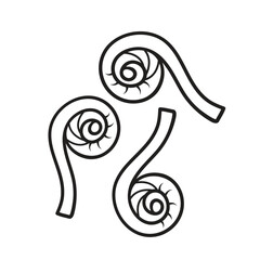 Three fiddleheads vegetable vector icon illustration isolated on square white background. Simple flat cartoon vegetable healthy natural food ingredients drawing.