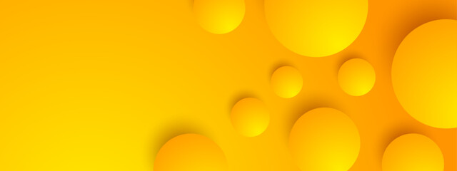 Yellow color square pattern on banner with shadow. Abstract white and grey color geometric background with copy space.