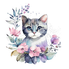 cat watercolor illustration - 619745038