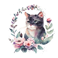 cat watercolor illustration - 619745074