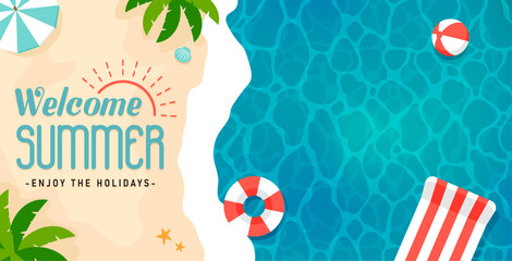 Welcome Summer  vector banner illustration