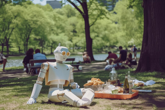 robot pick nick in park robotic futuristic - by generative ai