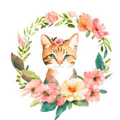 cat watercolor illustration - 619745490