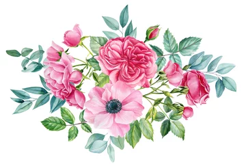Fotobehang Beautiful flowers isolated on white background. Hand-drawn in watercolor, a bouquet of delicate flowers © Hanna