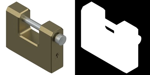 3D rendering illustration of a rectangular padlock