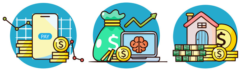 finance, Money, stock market, Investment, business, symbol, icon, illustration, vector, design, concept, coin, currency capital, cash flow, set, savings 