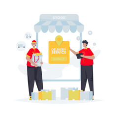 Shopping store delivery services flat illustration design