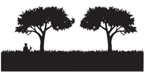 Silhouette Tree and boy vector illustration