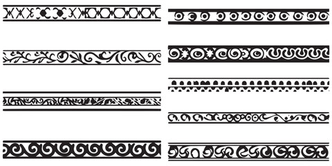 Set of black and white pattern border vector illustration