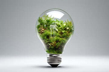 Light bulb with growing plants. Ecological and sustainable environment - AI Generated