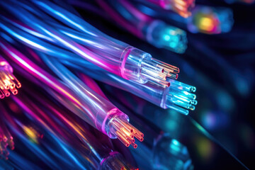 Close-up of Fiber optic cables - AI Generated