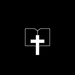  Bible and cross icon isolated on black background