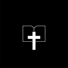 Bible and cross icon isolated on black background