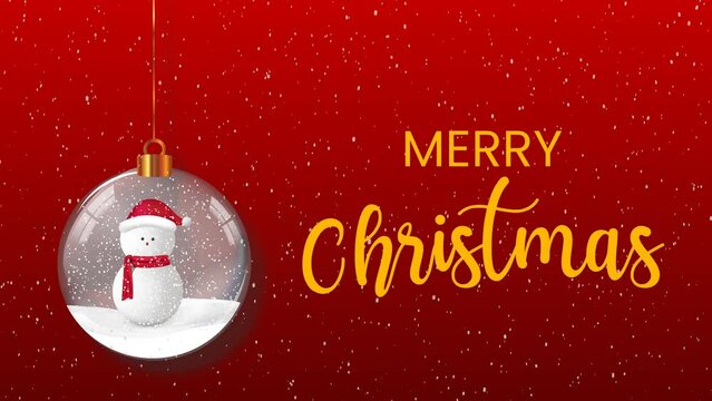Merry christmas animated greeting text, animated hanging snowball, christmas greeting footage