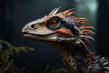 Fototapeta premium Close-Up of Dromaeosaurus, Natural light, Generative AI