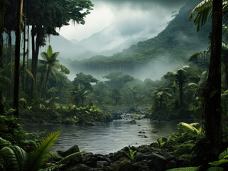 Utopian Vistas: Exploring Lilo M's Tropical Rainforest - A Captivating Journey into Hazy Landscapes, with Canon EOS 5D Mark IV, Adventurecore Wonders, UHD Image Marvels, Science-Fiction Lands, and the