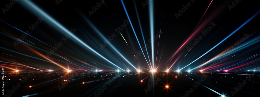Aufkleber Abstract speed glowing light background banner illustration - Speedy motion blur creating flashy pattern of straight lines, laser beams lasershow for web banner and wallpaper design (Generative Ai)